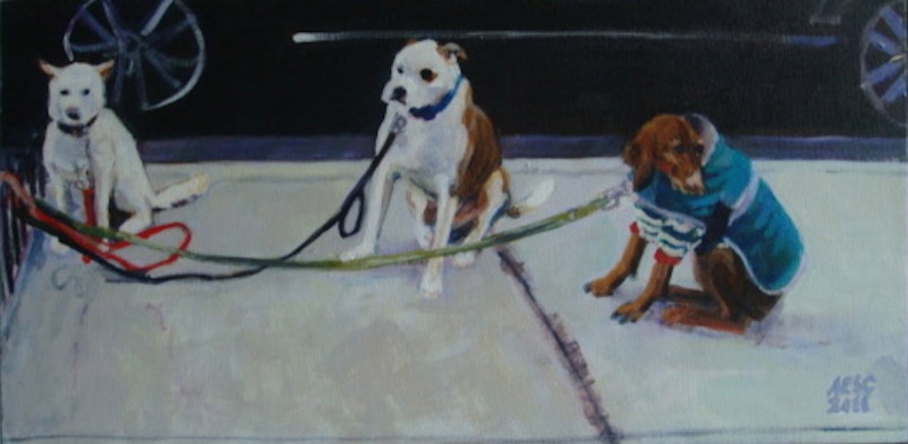 Chelsea Dogs-Homage to Degas acrylic, 12_x 24 inches, 2011