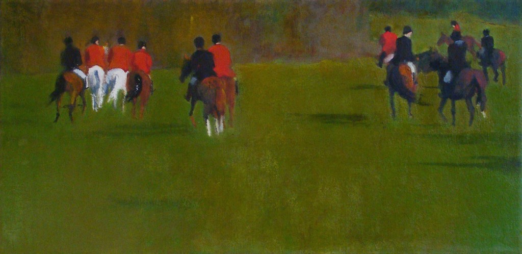 Eleven Headed Uphill- Opening Day Smithtown Hunt _ oil_ 12 x 24_ _ 2012