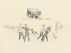 Fight Flight (1982), graphite and colored pencil, 25 by 34 inches