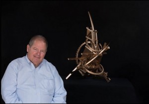 Michael Dunbar with his sculpture Ride Sally Ride