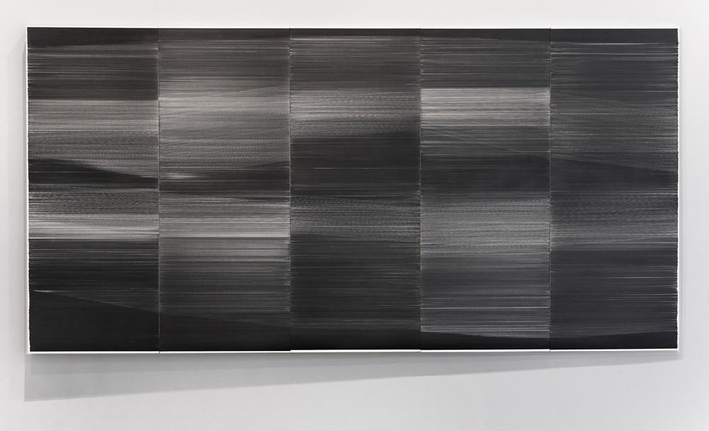 field drawing 04 (2016), graphite on mat board, wood frame, 120 by 60 by 3 inches