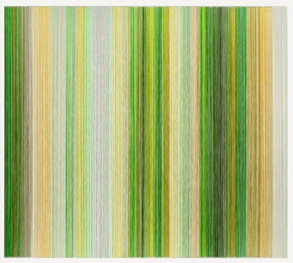 thread drawing 07 (2011), rayon thread and mat board, 58 by 51 inches