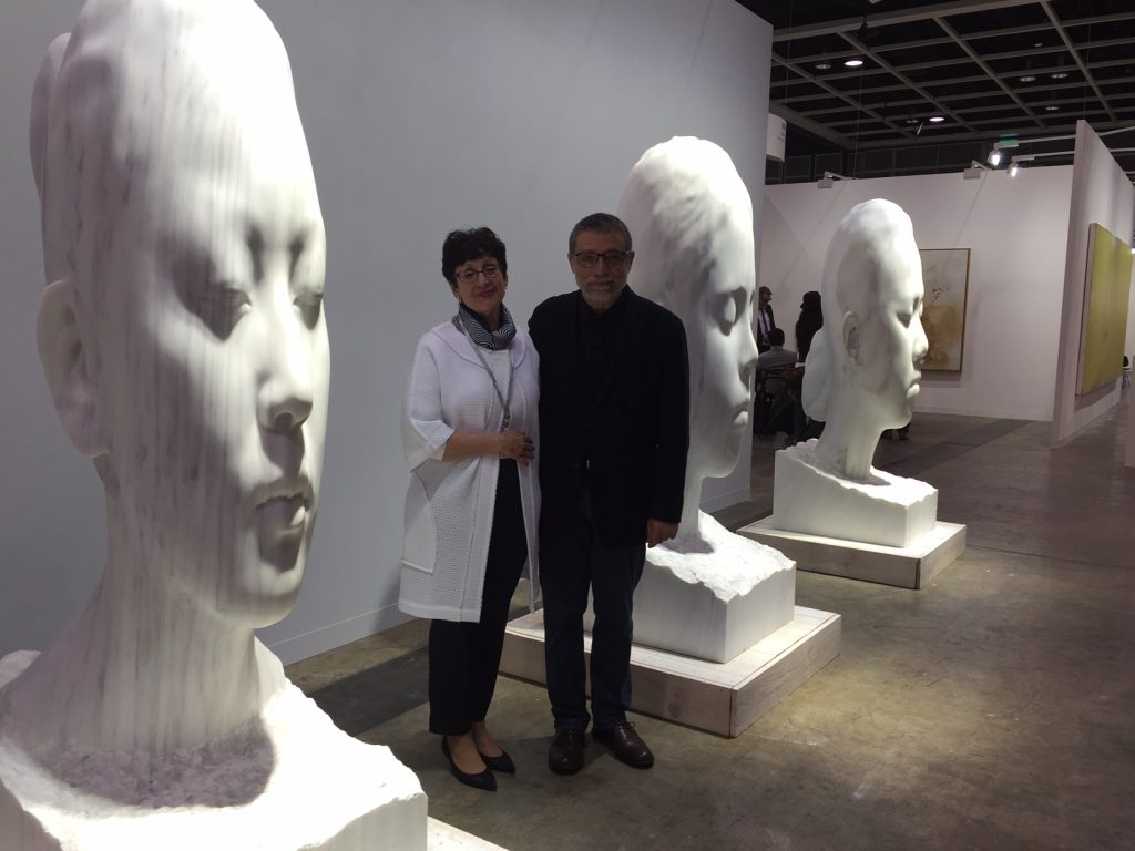 Mary Sabatino, vice president of Galerie Lelong, with artist Jaume Plensa