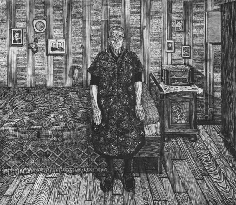 Marie Bilderl (1971) charcoal, conte crayon, 4 1/2 by 49 1/2 inches