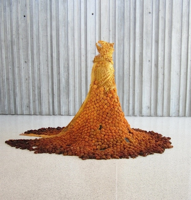 The Marigold Gown (2013), tapioca root, cotton, silk, reindeer moss, 5 feet high by 8 feet in diameter