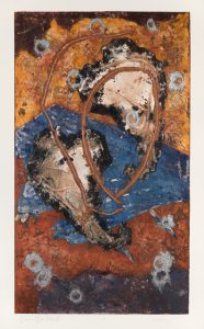 Dance on a Blue Stage III (datetk), embossed monoprint on paper, 68 by 43 inches