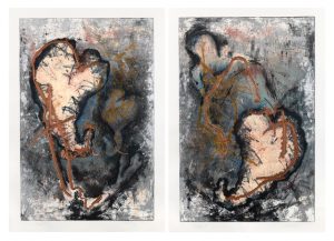 aproot I and II (date tk), embossed monoprint on paper with chine colle, 58 by 42 inches each