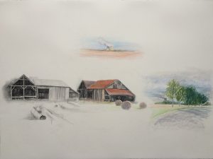 Nuclear Sunset (2017), graphite, colored pencil, pastel, 22 by 30 inches