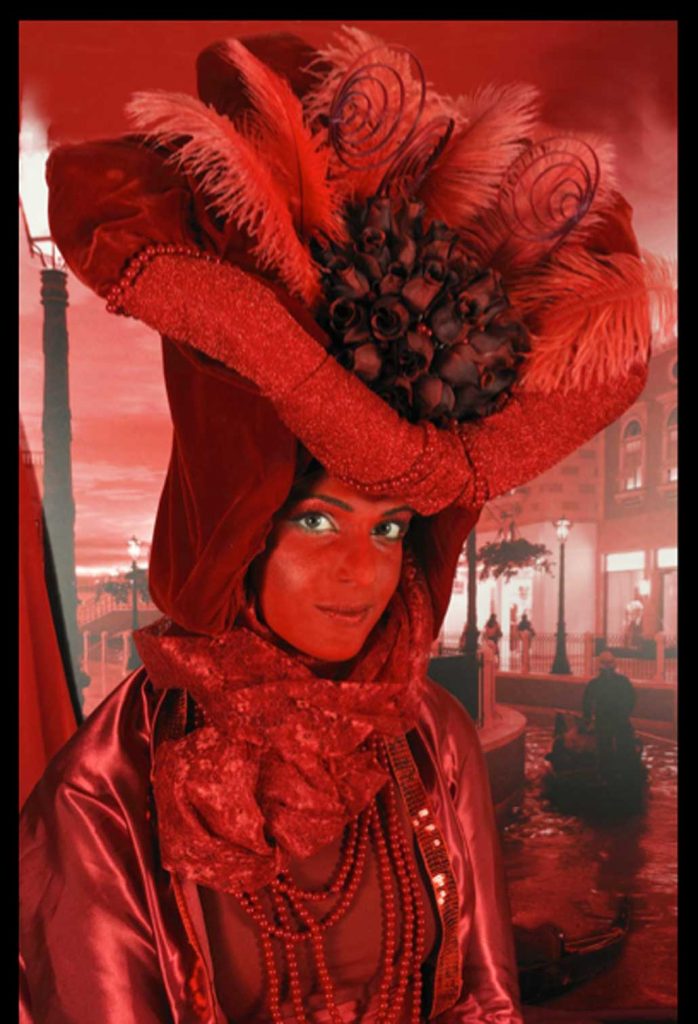 A red headdress by one of the Qatari students