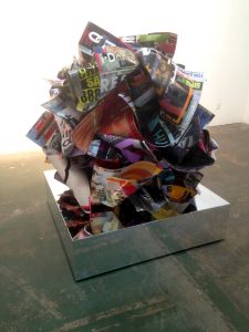 Paper Delirium (2016), paper on paper, wood and mylar, 48 by 48 by 48 inches