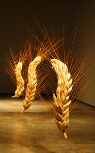 "Wheat" (2007), leather, dyed grass, polyester resin, fiberglass​,​ installation view​