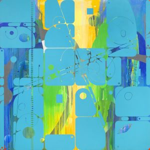 Space Trap (Blue), 2017, acrylic on canvas over panel, 72 by 72 inches