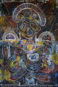 Timehri No. 1 (1968), string, oil paints on Masonite board, 36 by 48 inches (photograph courtesy of Ohene Koama)
