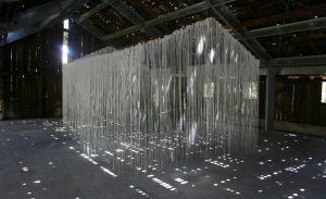 Beili Liu, Recall (2008), paraffin strips, thread, 9 by 15 by 8.5 feet