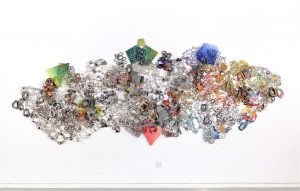 Nancy Baker, Eating Mist (2017), paint and mixed media on hand-cut paper, polystyrene, glitter, 96 by 168 inches