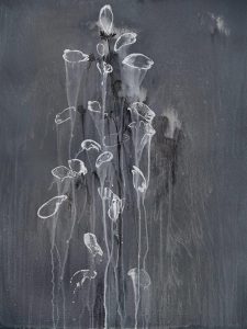 White Buds (2011), acrylic ink on panel, 18 by 24 inches