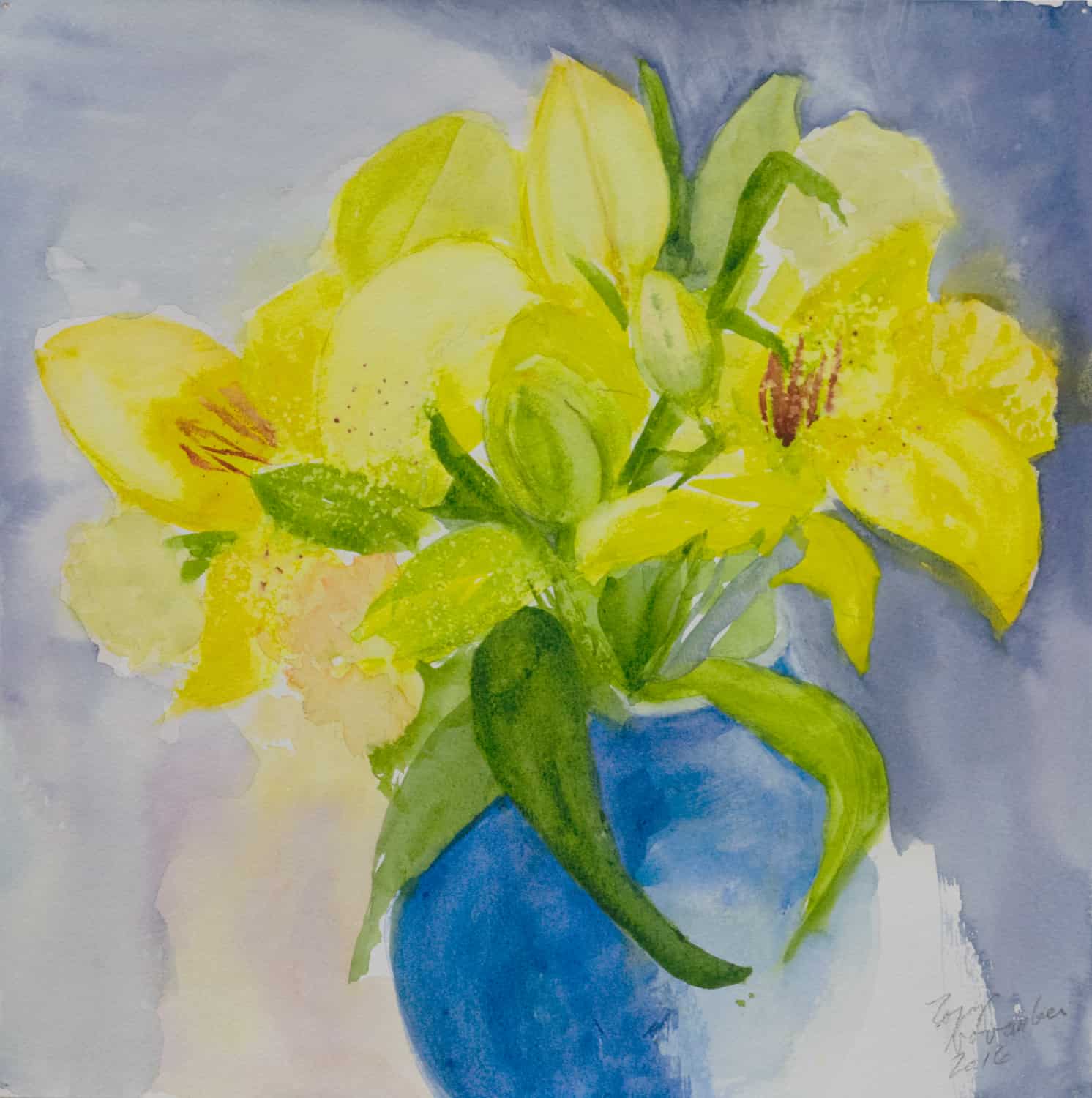 Lilies (2017), watercolor on hot press paper, 12 by 12 inches