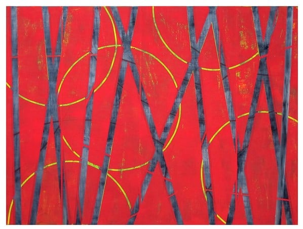 Red Revisited (2018), oil and metallic pigments on canvas, 36 by 48 inches